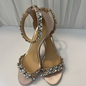 Jewel Badgley Mischka Blush Heels with Crystal Accents